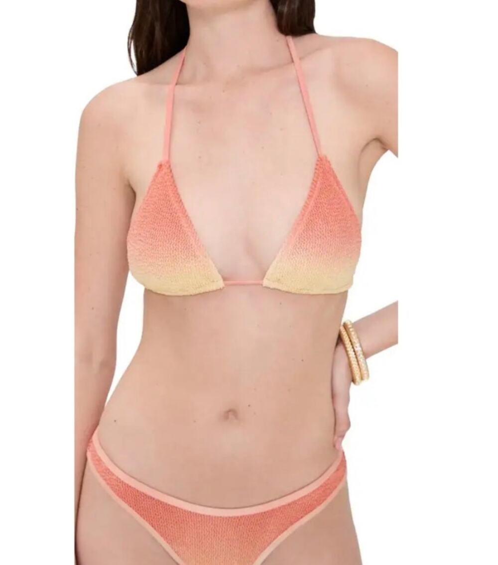 Good American Always Fits Triangle String Bikini Top Peach Ring S/M NEW